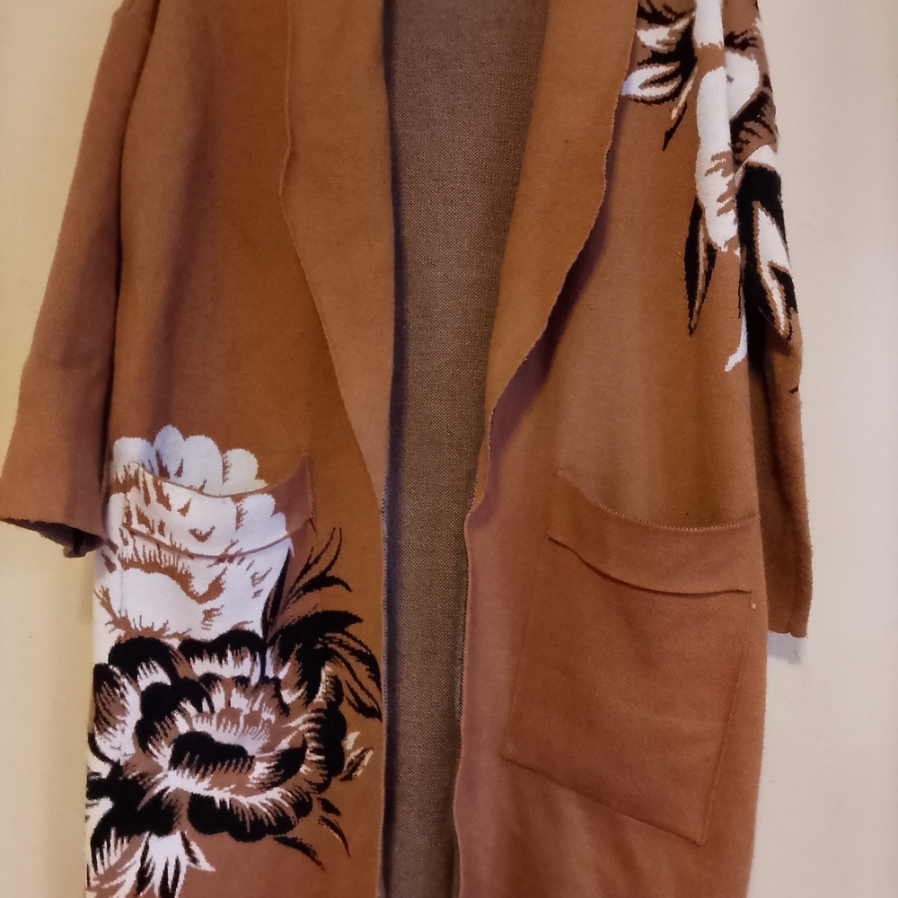 Here & Now Brown Cardigan with Floral Design Like New